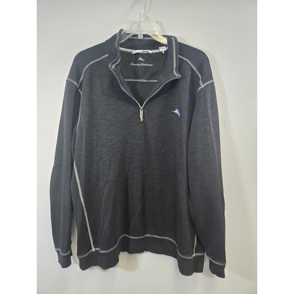 Tommy Bahama Coastal Quarter Zip Pullover Marlin Logo Black XXXL